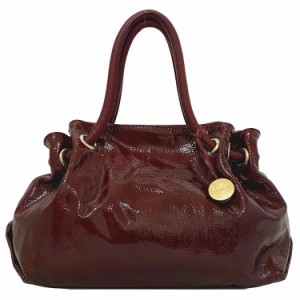 フルラ ハンドバッグ ワインレッド エナメル 巾着 パテント レザー 中古 FURLA 赤 シンプル チャーム付 マグネット トップハンドル 定番 