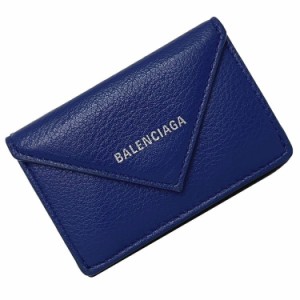 バレンシアガ 三つ折り 財布 ペーパー ミニウォレット ブルー 391446 DLQ0N 4130 美品 レザー 中古 BALENCIAGA 青 ミニ コンパクト ホッ