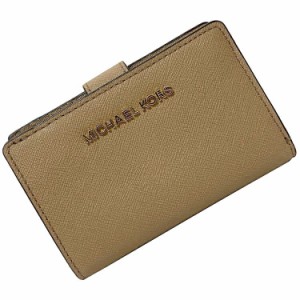 マイケルコース 二つ折り 財布 ベージュ ブラウン 35F7GTVF2L 美品 レザー 中古 MICHAEL KORS 茶色 コンパクト ホック L字 ファスナー シ