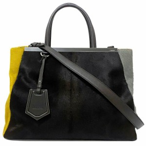 フェンディ 2way バッグ トゥージュール ブラウン グレー イエロー シルバー 8BH250 ハンドバッグ レザー ハラコ 中古 FENDI ショルダー