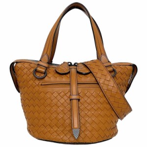 ボッテガヴェネタ 2way バッグ タンブーラ オレンジ キャメル イントレチャート 535263 美品 レザー 中古 BOTTEGA VENETA バケット ハン