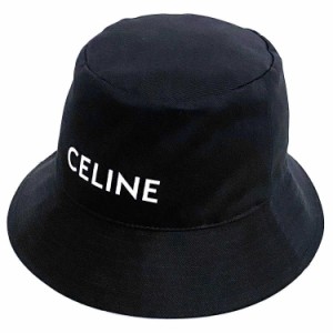 セリーヌ バケットハット ブラック ホワイト Ｓサイズ 美品 クローニング済み コットン 100％ 中古 CELINE バケハ 帽子 ハット ロゴ  ワ