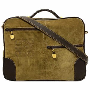 ロエベ 2way ボストンバッグ ベージュ ブラウン アナグラム 美品 スエード レザー 中古 LOEWE 茶色 ビジネス 旅行鞄 肩掛け ヴィンテージ