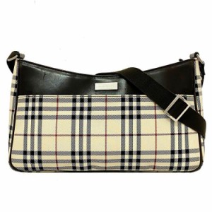 バーバリー ショルダーバッグ ベージュ ブラウン ノバチェック 美品 キャンバス レザー 中古 BURBERRY 茶色 肩掛け セミショルダー ファ