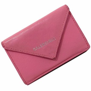 バレンシアガ 三つ折り 財布 ペーパーウォレット ピンク 391446 ミニ レザー 中古 BALENCIAGA コンパクト ウォレット ロゴ シンプル ホッ