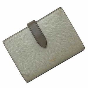 セリーヌ 財布 ミディアム ストラップ ウォレット グレー 10B64 3BRU 30VL 二つ折り レザー 中古 CELINE ホック コンパクト ロゴ シンプ