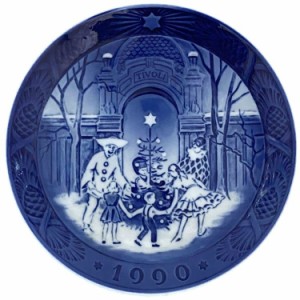 ロイヤルコペンハーゲン イヤープレート ブルー ホワイト 美品 陶器 中古 Royal Copenhagen 1990年 18cm ツリー 子供 皿 お皿 青 白 飾り