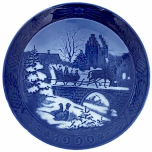 ロイヤルコペンハーゲン イヤープレート ブルー ホワイト 美品 陶器 中古 Royal Copenhagen 1999年 18cm 馬 ソリ 皿 お皿 青 白 飾り 丸 
