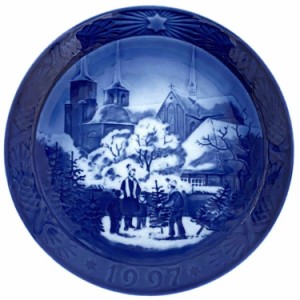 ロイヤルコペンハーゲン イヤープレート ブルー ホワイト 美品 陶器 中古 Royal Copenhagen 1997年 18cm 皿 お皿 青 白 飾り 丸 冬 ヴィ