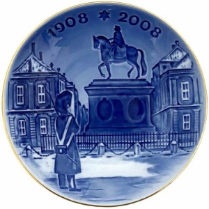ロイヤルコペンハーゲン イヤープレート ブルー ホワイト ゴールド 美品 陶器 中古 Royal Copenhagen 1908年 2008年 15cm 皿 お皿 青 白 