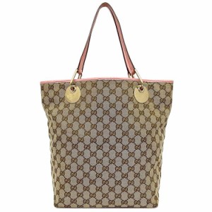 グッチ トートバッグ ベージュ ピンク 120836 GG キャンバス レザー 中古 GUCCI 縦型 大容量 肩掛け 定番 人気 女性 レディース 通勤 通