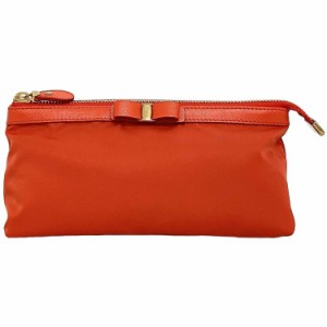 サルヴァトーレ フェラガモ ポーチ レッド ゴールド ヴァラ AU-22 美品 ナイロン レザー  GP 中古 Salvatore Ferragamo 小物入れ リボン 