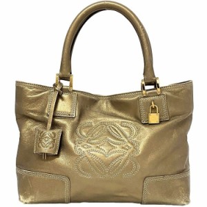 ロエベ ハンドバッグ ゴールド アナグラム 311.54.028 美品 レザー GP 中古 LOEWE ミニ トートバッグ ロゴ 鍵 ステッチ 刺繍 シンプル ゴ