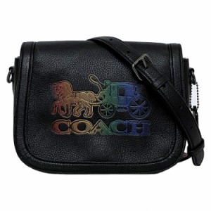 コーチ ショルダーバッグ ブラック レインボー ホース アンド キャリッジ C6804 未使用 美品 レザー Sランク COACH 黒 フラップ 馬車 ロ