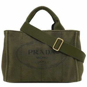 プラダ 2way トートバッグ カーキ グリーン MILITARE カナパ B2439G 美品 ロゴ ジャガード キャンバス メタル 中古 PRADA 緑 ショルダー