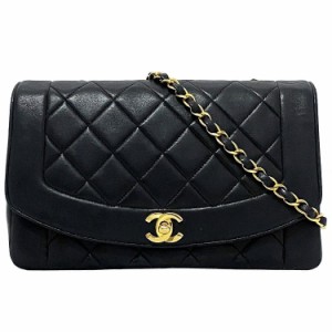 シャネル チェーン ショルダーバッグ ブラック ゴールド ダイアナ A01165 マトラッセ 25cm ラムスキン 中古 2番台 CHANEL 黒 シングル コ