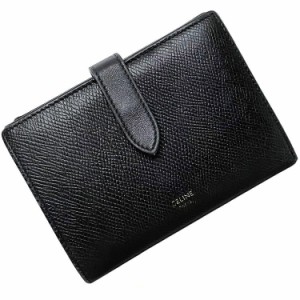 セリーヌ 財布 ミディアム ストラップ ウォレット ブラック 10B64 3BFP 38NO 二つ折り レザー 中古 CELINE 黒 折り財布 シンプル 小銭入