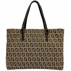 フェンディ トートバッグ ベージュ ブラウン ズッキーノ ミニバッグ 美品 キャンバス レザー 中古 FENDI 茶色 ハンドバッグ FF ロゴ 総柄