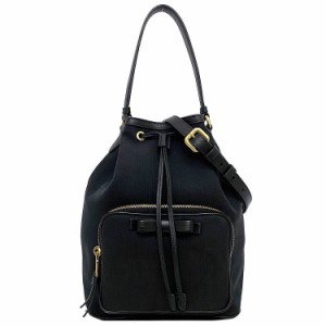 プラダ 2way バケット バッグ ブラック ゴールド NERO 1BH097 巾着 ジャガード キャンバス レザー 中古 PRADA 黒 ハンドバッグ ショルダ