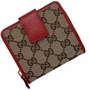 グッチ 二つ折り 財布 ベージュ レッド GG 346056 未使用 美品 キャンバス レザー Sランク GUCCI ホック コンパクト ロゴ 定番 人気 総柄