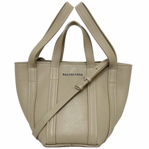 バレンシアガ ２way バッグ トート XS ベージュ シルバー エブリデイ 672793 美品 レザー 中古 BALENCIAGA ノースサウス ハンドバッグ シ