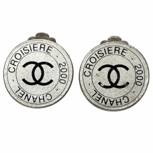 シャネル イヤリング シルバー ブラック CROISIERE 美品 メタル 中古 00 C CHANEL アクセサリー ヴィンテージ レア シンプル ロゴ ココマ