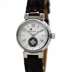 ルイ ヴィトン 腕時計 タンブール ホワイトシェル シルバー ブラウン アマラント ホワイト ラブカップ Q12MO 美品 時計 SS パテント レザ