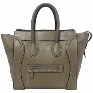 セリーヌ トートバッグ ラゲージ ミニ ショッパー ベージュグレー 165213 美品 レザー 中古 CELINE 大きめ 大容量 本革 鞄 ステッチ 定番