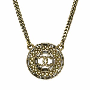 シャネル ネックレス ゴールド ココマーク アクセサリー GP フェイクパール ラインストーン 中古 A16 P CHANEL ジュエリー ロゴ 丸 定番 