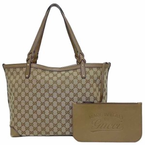 グッチ トートバッグ ベージュ ブラウン ポーチ付き キャンバス レザー 中古 GUCCI 肩掛け GG 軽い a4 定番 人気 女性 レディース カジュ