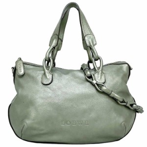 ロエベ 2way バッグ メタリック グリーン フィエスタ 290805 美品 レザー 中古 LOEWE 肩掛け ハンドバッグ 軽い ファスナー 定番 人気 女