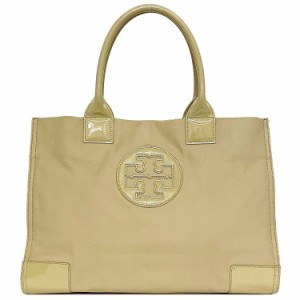 トリーバーチ トートバッグ ベージュ エラ 21149664 美品 大容量 ナイロン パテントレザー 中古 TORY BURCH ロゴ 肩掛け 軽い 定番 人気 