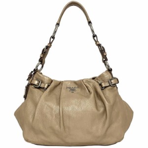 プラダ ワンショルダー バッグ ピンクベージュ BR3975 美品 肩掛け レザー 中古 PRADA マグネット 本革 ロゴ ワンポイント 定番 人気 シ