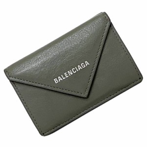 バレンシアガ 三つ折り 財布 ペーパー ミニ ウォレット グレー 391446 美品 レザー 中古 BALENCIAGA コンパクト シンプル ホック ロゴ 定