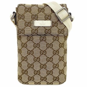 グッチ ミニ ショルダーバッグ ベージュ ブラウン ホワイト 145865 ポシェット キャンバス レザー 中古 GUCCI ミニバッグ 斜め掛け フラ