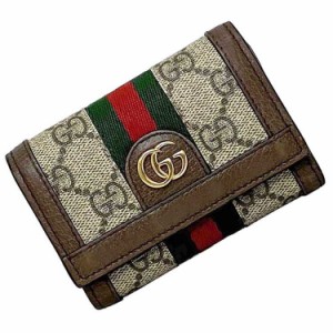 グッチ 三つ折り 財布 ベージュ ブラウン GGマーモント シェリー 644334 美品 PVC キャンバス レザー 中古 GUCCI GG ホック Ｌ字 ファス