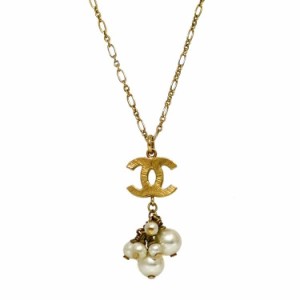 シャネル ネックレス ゴールド ホワイト ココマーク 美品 GP パール 中古 07P CHANEL アクセサリー ジュエリー ヴィンテージ ペンダント 