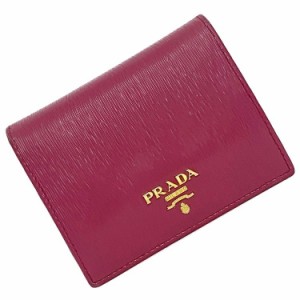 プラダ 二つ折り 財布 ピンク ヴィッテロムーブ 1MV204 美品 ロゴ レザー 中古 PRADA コンパクト ミニ 小さめ コーティング シンプル 定