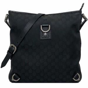 グッチ ショルダーバッグ ブラック シルバー アビー 268642 美品 斜め掛け ナイロン レザー 中古 GUCCI GG ファスナー 軽い 定番 人気 黒