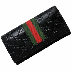 グッチ 二つ折り 長財布 ブラック シェリー シマライン 408830 財布 レザー 中古 GUCCI 折り財布 GG ストライプ ホック ロゴ 総柄 定番 