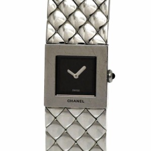 シャネル 腕時計 マトラッセ ブラック シルバー H0009 美品 時計 SS 中古 クオーツ CHANEL レディース スクエア ウォッチ ヴィンテージ 