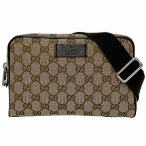 グッチ ボディバッグ ベージュ ブラウン  449174 美品 キャンバス レザー 中古 GUCCI GG  ベルトバッグ ファスナー 総柄 茶色 コンパクト