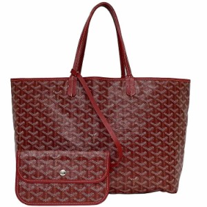 ゴヤール トートバッグ サンルイ ＰＭ レッド 美品 ポーチ付き PVC レザー 中古 GOYARD 軽い 肩掛け ヘンリボーン ポーチ付き 書類 ビジ