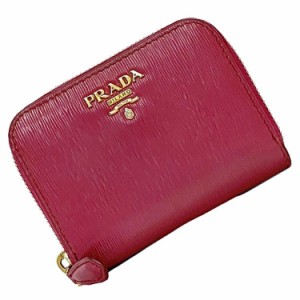 プラダ コインケース ピンク 1MM268 小銭入れ 財布 レザー 中古 PRADA ミニ ファスナー ウォレット ロゴ ワンポイント 定番 人気 女性 レ