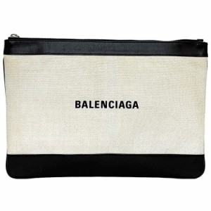 バレンシアガ クラッチバッグ ネイビークリップ ベージュ ブラック 420407 ハンドバッグ ロゴ キャンバス レザー 中古 BALENCIAGA ファス