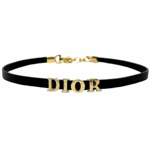 クリスチャン ディオール ロゴ チョーカー ブラック ゴールド ec-20017 美品 ネックレス レザー メタル 中古 Christian Dior ジュエリー 