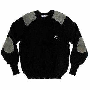 バーバリー セーター ブラック グレー ec-20054 メンズ Ｍ クリーニング済み ピュアニューウール 100％ 中古 Burberrys ロゴ 刺繍 長袖 