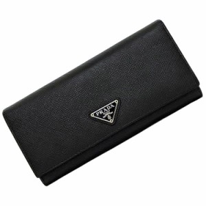 プラダ 二つ折り 長財布 ブラック 1MH132 ec-20073 財布 サフィアーノ レザー 中古 PRADA ホック ロゴ フラップ ロングウォレット 定番 