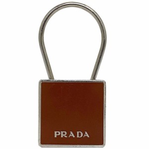 プラダ キーリング ブラウン シルバー ec-20217 スクエア キーホルダー メタル 中古 PRADA ヴィンテージ 鍵 ホルダー シンプル 定番 人気