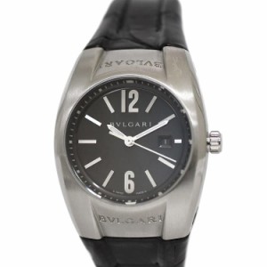 ブルガリ 腕時計 エルゴン シルバー ブラック EG30S f-20078 美品 レディース SS レザー 中古 クオーツ BVLGARI 女性 時計 黒文字盤 電池